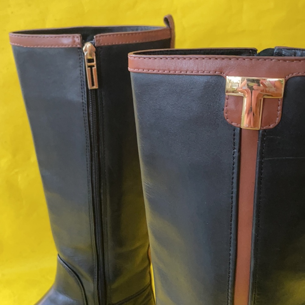 Black/brown Tory Burch leather riding boots - Picture 9 of 15